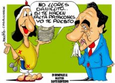 �A m� no me importa el dinero, tengo lo que yo m�s quiero��, la canci�n que Scioli preferir�a no escuchar. (Dibujo: NOVA).