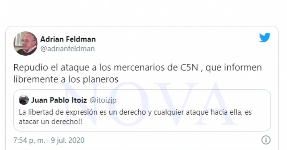 Adrián Feldman apoya el ataque a los periodistas de C5N. (Foto: NOVA)
