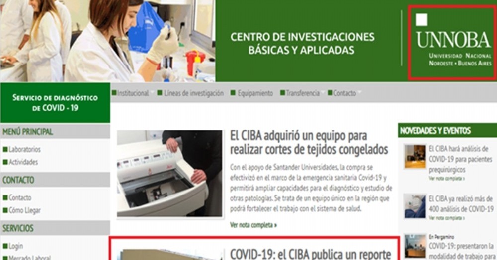 Captura de la página de la Universidad del Noroeste con información del Covid-19.