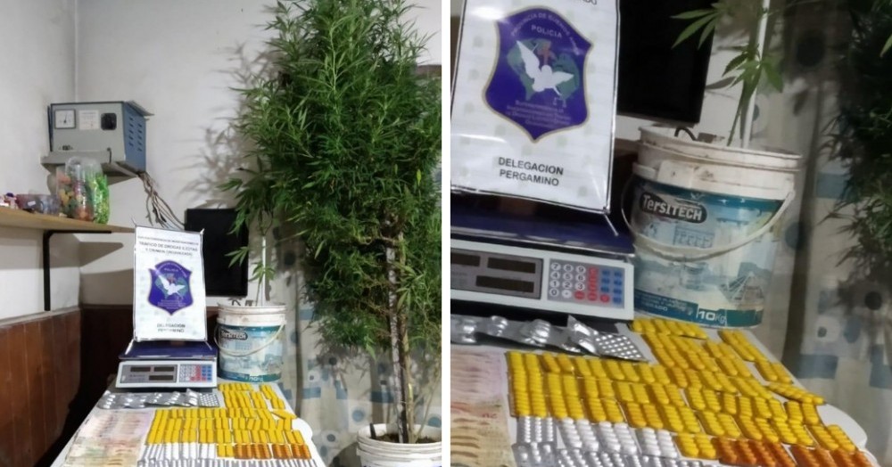 Se incautaron más de dos kilos de marihuana, varias dosis de cocaína y sustancias de corte.