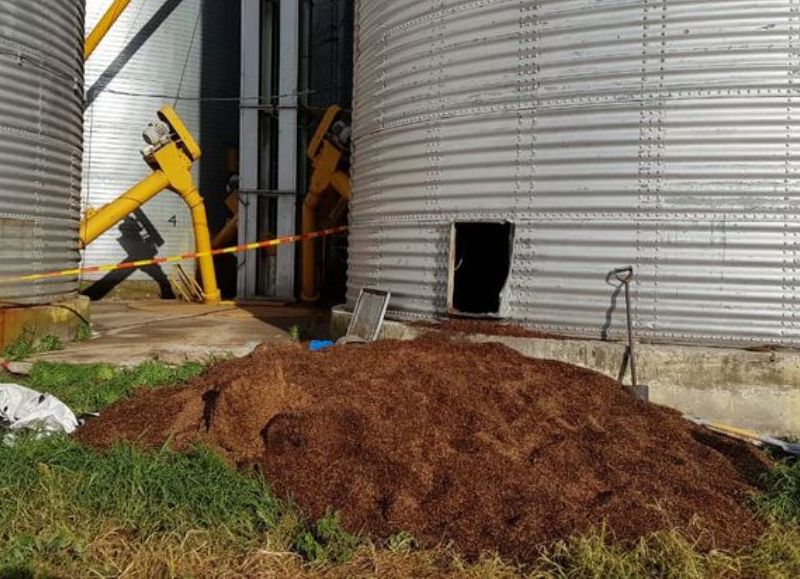 Quedaron atrapados al derrumbarse una planta de silos (fotos: Democracia).