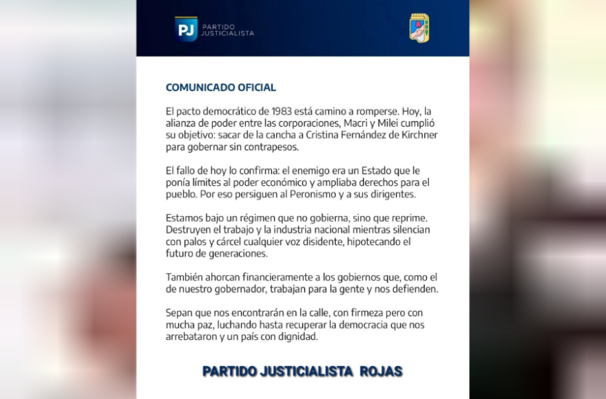 El comunicado del PJ local.