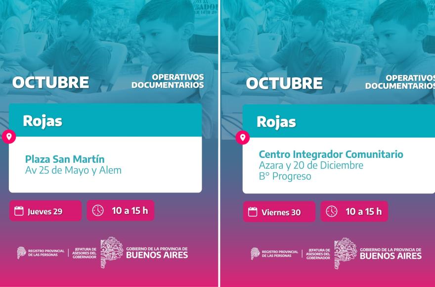 Rojas tendrá dos nuevas jornadas de operativos de documentación organizados por la Provincia