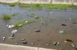 Se arrojan envases al canal de desagüe ubicado en Ruta 45 y Avenida Puerta