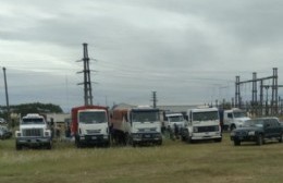 Camioneros rojenses protestan frente a la planta Monsanto-Bayer