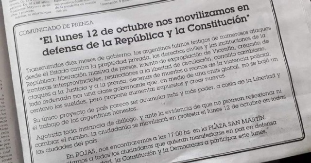 En Rojas invitan a sumarse a la protesta contra el Gobierno nacional