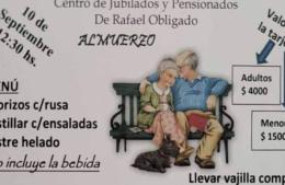 Rafael Obligado: el Centro de Jubilados organiza almuerzo