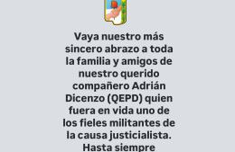El PJ rojense consternado por el fallecimiento de Di Cenzo